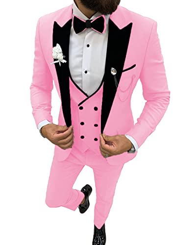 MoranX Men's Suits Casual Slim Fit 3 Piece Peak Lapel Double Breasted Blazer Vest Pants Prom Tuxedos Wedding3