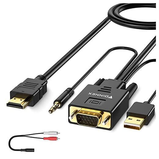 VGA till HDMI 4. 5M-konverterare/adapterkabel med ljud, 1080P, konvertera VGA-källa (PC) i HDMI-kontakt (TV/bildskärm), FOINNEX aktiv manlig VGA-HDMI Out Lead Video Adattatore-kabel för bärbar dator, projektor