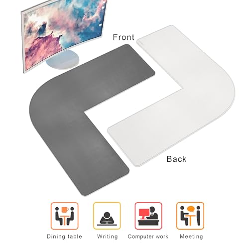 Image of Chihein L-Shaped PU Leather Desk Pad (41.3 inch + 41.3 inch) x 12.99 inch(Gray /White), Reversible Gaming Corner Desk Mat, Computer Office Mouse Pad for Home Office