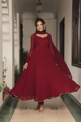 Image of Elegant Fox Georgette Gown with Sequence Work & Moti Lace Dupatta Party & Ethnic for Women