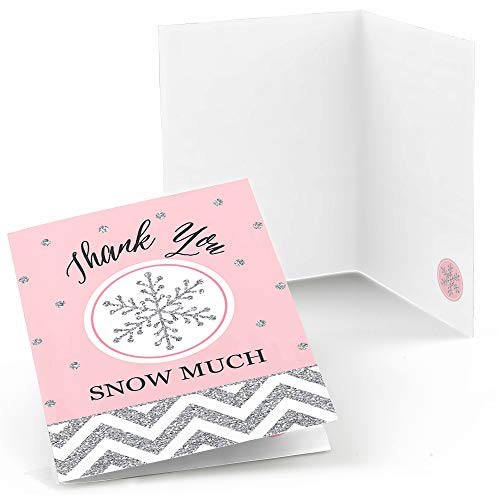 Big Dot of Happiness Pink Winter Wonderland - Holiday Snowflake Birthday Party or Baby Shower Thank You Cards (8 Count)