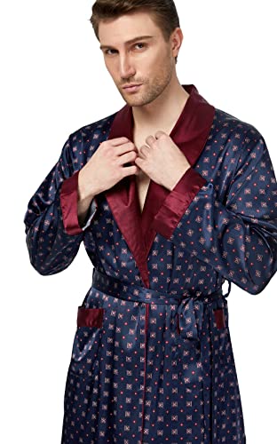 Image of TONY AND CANDICE Men's Satin Robe Lightweight Long Sleeve Silk Kimono Bathrobe with Shorts Set Sleepwear