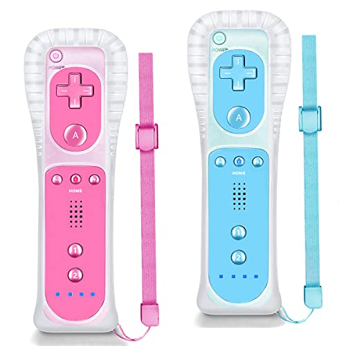 NC Paquete de 2 mandos Wii, repuesto para mando a distancia Wii, compatible con Nintendo Wii/Wii U, con funda de silicona y correa de muñeca (azul + rosa)