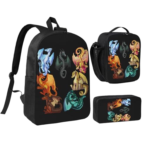 Lunch Bags & Pencil Case & Backpack 3pcs Set Gifts ，Light Wings Of Fire Jade Winglet Dragonets Backpacks Daily Work Laptop Elementary Daypacks Bookbag