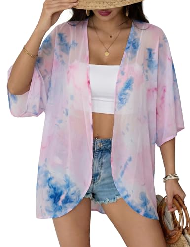 Image of Chunoy Women Floral Beach Wear Cover Up Chiffon Kimono Cardigan Open Front Blouse Top