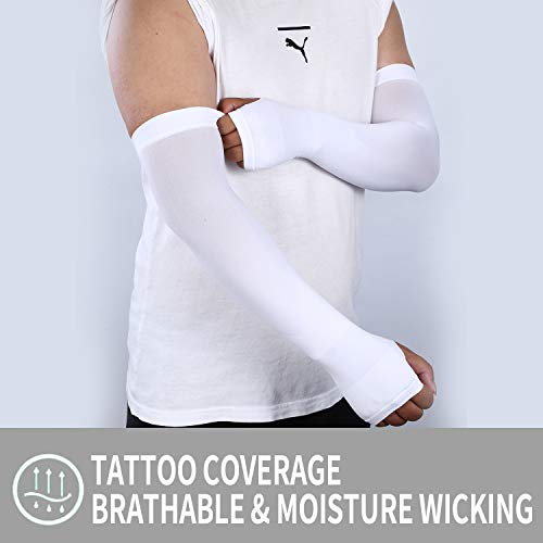 Kuhnmarvin Women Compression Arm Sleeves For Men To Cover Arms Tattoo Cover-Up Volleyball Sleeve Softball Pickleball (Off White With Hand Cover) #TOP3