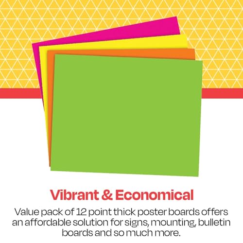 Image of School Smart Poster Board Paper, Neon, Assorted Colors, 12 pt Thick, For Posters, Signs, Crafts, Displays, Classroom Projects, 11 x 14 Inches, 25 Pack