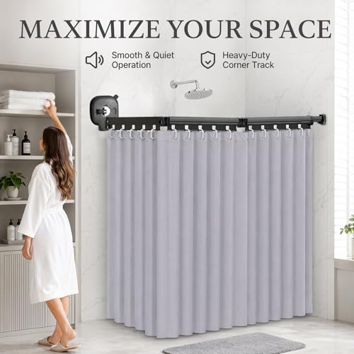 Duschvorhangstange - Ohne Bohren L/U Form Faltbar 3 Fold - Duschstange Shower Curtain Rail Flexibel Winkelverstellbar - Duschvorhang mit Starkem Saugnapf Stabile Bad Ecklösung Wasserdicht Wohnmobil