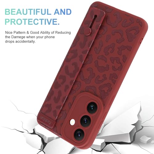 Image of Compatible with Samsung Galaxy S25 FE Case with Strap Wrist Wine Red