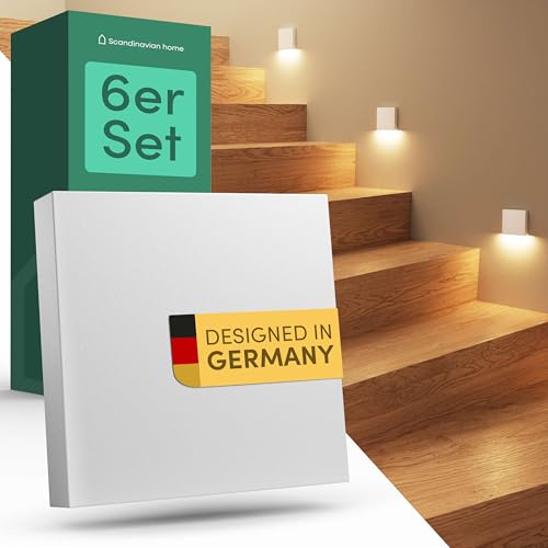 Scandinavian home 6er Set LED Treppenbeleuchtung Außen/Innen I Helligkeit einstellbar I IP65 230V 1W Warmweiß 3000K 125lm I Treppenlicht, Treppenstufenbeleuchtung, Treppenleuchte, Wandeinbauleuchte