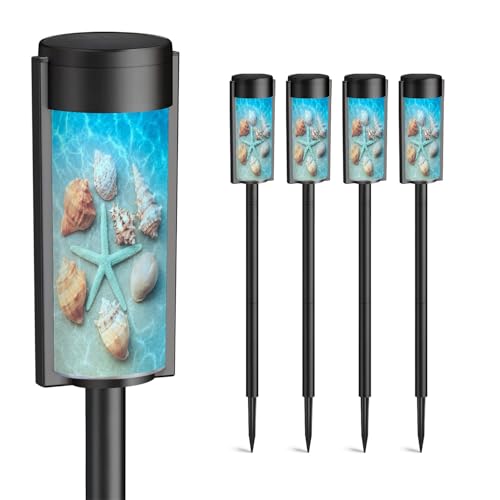 BVCAHSAW 4 Pack Solar Pathway Lights Outdoor Waterproof Starfish Seashell