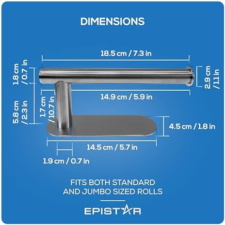 EPISTAR Toilet Roll Holder | Self Adhesive Bathroom Accessory | Wall Mounted | No Drill Required | Brushed Matte Finish | Black or Chrome (Stainless Steel, Silver)