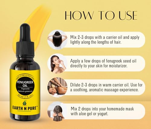 Image of Earth N Pure Fenugreek Seed Oil (Methi Oil) Cold Pressed, Natural and Therapeutic Grade 100 ml