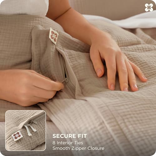 Image of Bedsure PureWoven 100% Cotton Muslin Duvet Cover Queen Size 3-Layer Gauze
