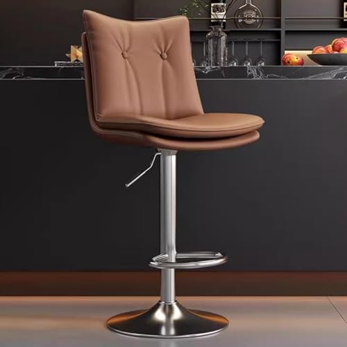 Artiz Taburete De Bar Giratorio Moderno, Silla Tapizada De Altura para Barra De Cocina con Respaldo, Base De Metal Y Cuero Sintético para Pub, Cocina, Cafetería(marrón)