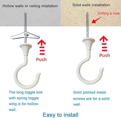 Image of Large Swag Ceiling Hooks Heavy Duty Swag Hook 2 Sets 2.4''with Hardware for Hanging Plants Ceiling Installation Cavity Wall Fixing (2 Sets, White，Large)