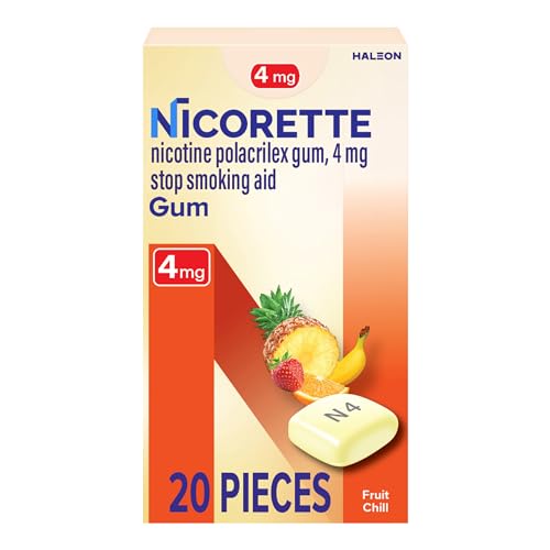 Nicorette 4 mg Nicotine Gum to Help Quit Smoking - Fruit Chill Flavored Stop Smoking Aid, 20 Count