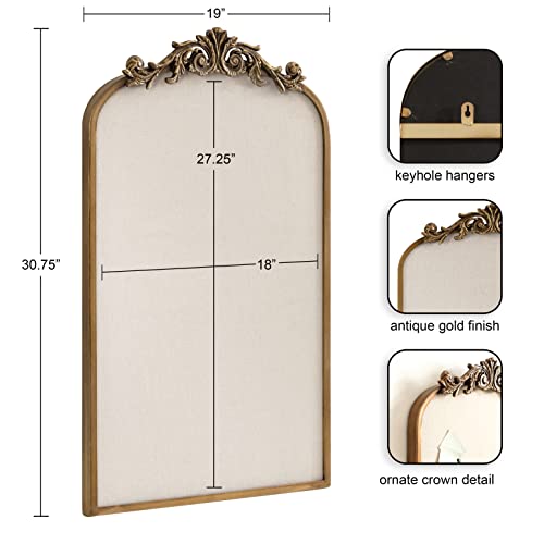Kate and Laurel Arendahl Arch Pinboard; Gold; 19 x 31; Framed Arched Ornate Vintage Pinboard for Unique Display; Organization; and Decor Options