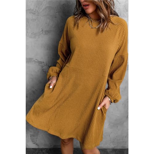 Robe décontractée à taille haute jaune S pour femme