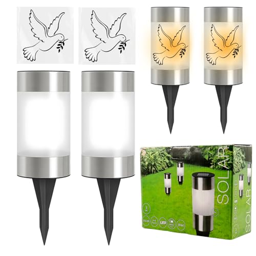TaimeiMao - 2 lámparas solares LED para tumba, diseño de paloma, para exteriores, con estaca, vela conmemorativa, lámpara solar LED de tubo, luz de jardín para exteriores