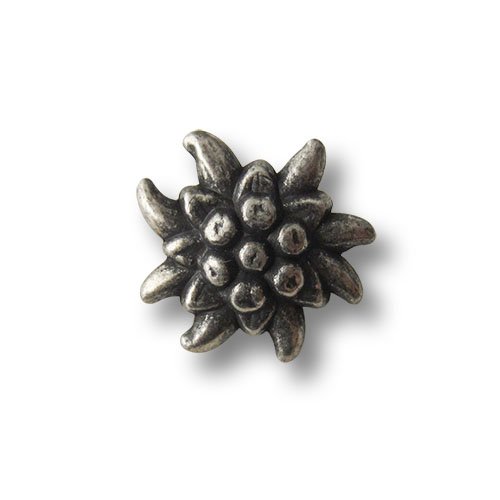 6er Set niedliche kleine altsilberfarbene Trachtenknöpfe in Edelweiß Form/matt altsilberfarben, geschwärzt/Metallknöpfe/Ø ca. 11mm