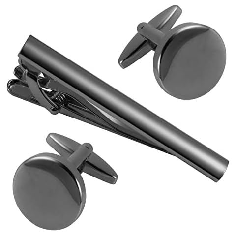 GWD Cufflinks and Tie Clip Set for Men Personalized Cuff Links Business Wedding Father's Day Gift (Black) Cover