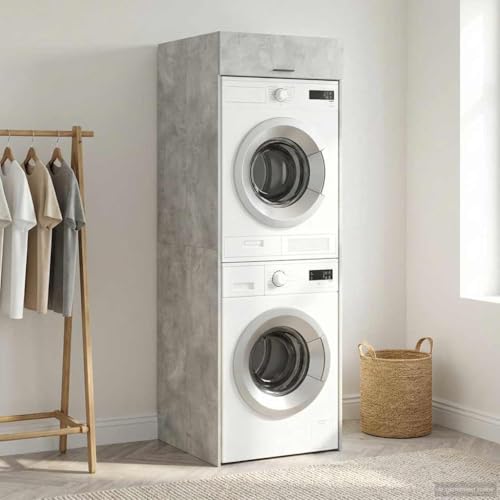 Armario para lavadora de hormigón, de madera, 67,5 x 68 x 200 cm, con puerta y bisagras, moderno armario multiusos para baño, dormitorio, pasillo, organizador de almacenamiento compacto