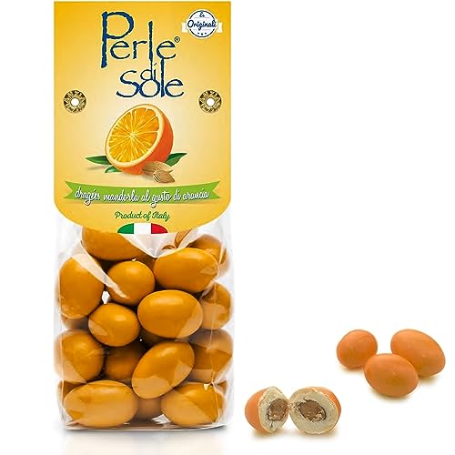 Perle di Sole Orange Chocolate Covered Almonds - Italian Sweets - White Chocolate Covered Almonds (5.29 oz.) Single Pack