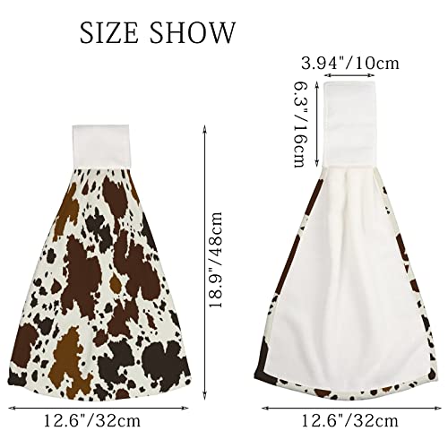 Longlugoo Western Brown Black Cow Print Hanging Kitchen Dish Towel 2 Pack Hand Towels Soft Coral Velvet Decorative Hand Towels With Loop For Bathroom Tie Towel Absorbent Dish Towels #TOP1