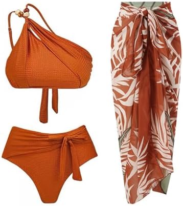 Women One-Piece Swimsuit with Cover up Wrap Skirt Sarong Bathing ...