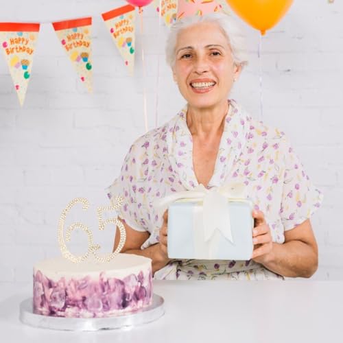 Decoración para tarta de 65 cumpleaños dorada con brillantes Honbay 4