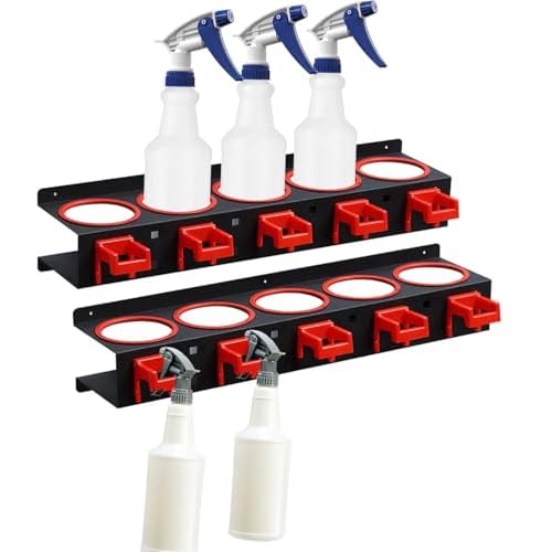 2 Pack Spray Bottle Storage Rack, Wall Mount Spray Bottle Holder Car Detailing Organizer Hanging Rail Can Holder Car Beauty Shop Accessory Auto Cleaning Detailing Tools Organizer