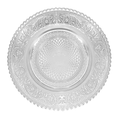 Piatti piani in vetro, piatti trasparenti in vetro, stile vintage, in vetro trasparente goffrato, per dessert, frutta, insalata e snack