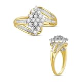 Jewelili 10K Yellow Gold Cluster Ring