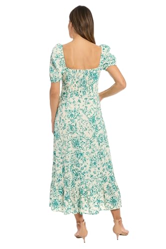 Image of London Times Womens Square Neck Smocked Back Linen Blend Flattering Versatile Spring Summer Garden Party