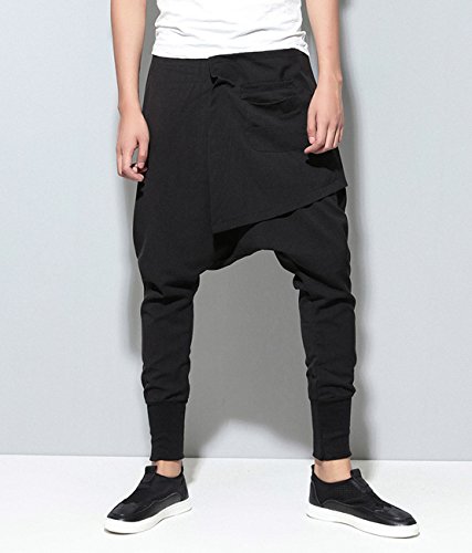 Ellazhu Mens Casual Elastic Waist Harem Pants Joggers For Men Trousers Gym109 Black #TOP3