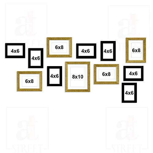 Image of Art Street Decorative Nebula Individual Set of 12 Black & Gold Wall Photo Frames Wall Picture Frame Mix Size||4X6-7 Unit, 6X8-4 Units, 8X10-1 Unit||