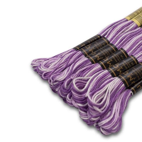 Image of Pack of 12 Premium Embroidery Thread | 100% Egyptian Cotton Premium Skeins | Cross Stitch Embroidery Floss | Oeko TEX Certified | Ideal for Arts & Crafts (Light Purple Variegated 1208)