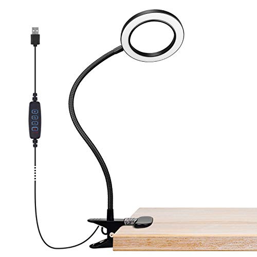 Amber Book Light | TBTeek Reading Lights | LED Laptop Lamp | Clip on Selfie Ring Light, 3 Color & 10 Dimming Level/USB Power/Adjustable/Memory & Auto-Off Function/Reduce Eyestrain for Books in Bed