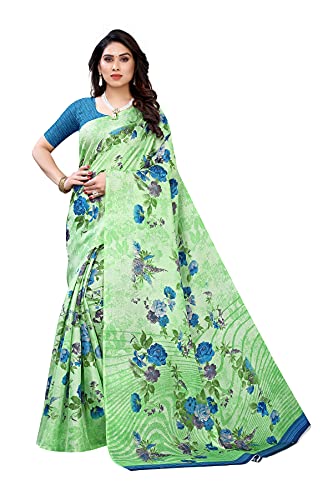 Sari en soie khadi verte haut de gamme BRACOP imprimé ethnique vêtement de fête traditionnel