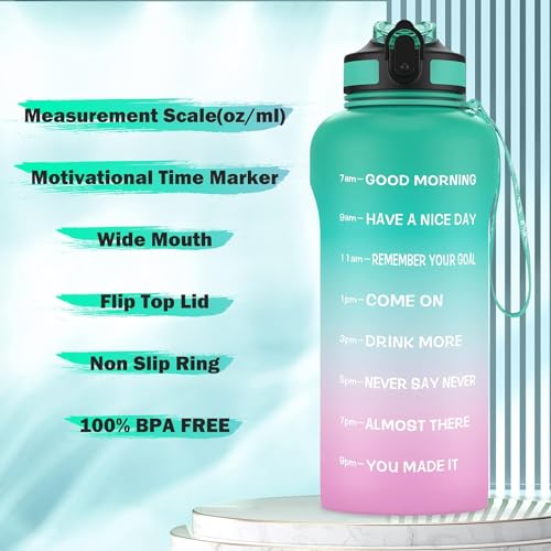 ETDW 1,5 litri Bottiglia Acqua [Senza BPA Tritan], 1500ML Borraccia Sportiva con Cannuccia a Prova di Perdita, Motivazionale Borraccia con Marcatori di Tempo Verde/Viola