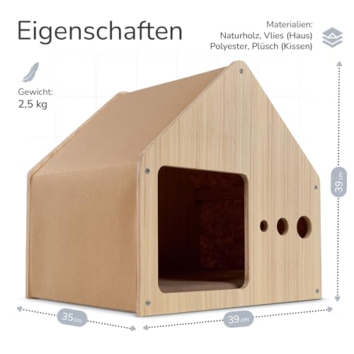 ROODZ 2-in-1 Kratz- & Loungehöhle für Katzen – Echtholz & Kratzvlies – Gemütliche Katzenhöhle