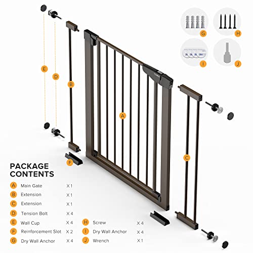 Mom's Choice Awards Winner-Cumbor 29.7"-40.6" Width Pressure Mounted Self Closing Baby Gate For Stairs, Durable Extra Wide Dog Gate For Doorways, Easy Walk Thru Pet Gate For Dogs Indoor #TOP6