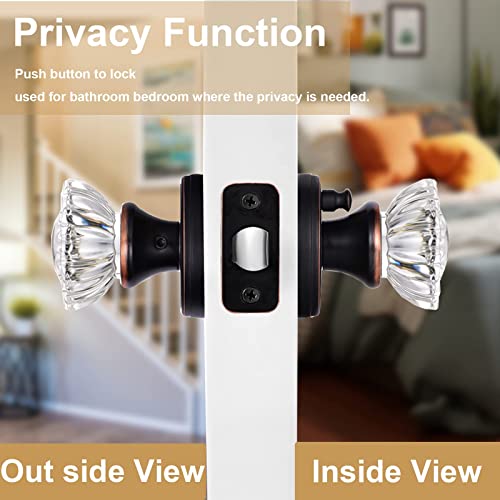 Shiny Handles Glass Door Knobs Interior With Lock, Crystal Privacy Door Knob For Bedroom And Bathroom, Interior Door Knobs Oil Rubbed Bronze (1 Pack) #TOP1