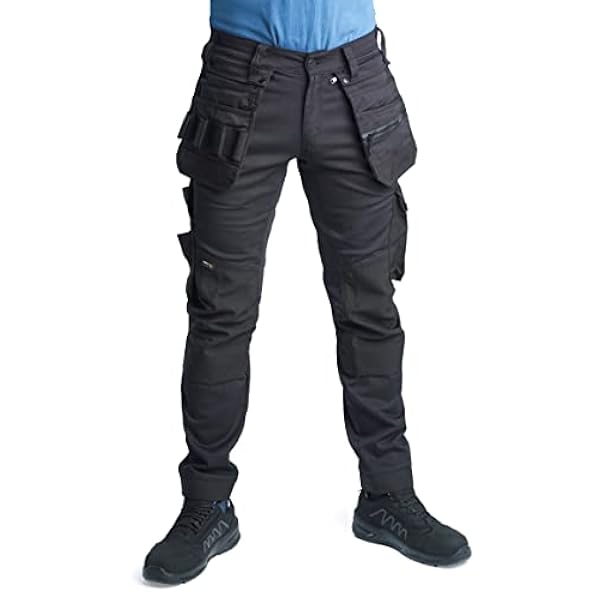 Bitco BTC16B Pantalones de Trabajo elásticos Negros Cordura Reforzados de algodón hidrófobo y oleófobo de poliéster y Elastano Flexibles Bolsillos para la Rodilla