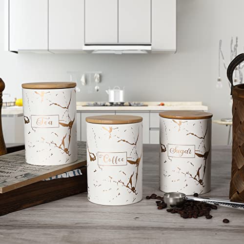 White Kitchen Ceramic Canister Sets - Airtight Set Of 3 Coffee Sugar Tea Storage Containers Pots Jars With Bamboo Lid For Farmhouse Kitchen Counter,1178Ml(39.83Oz) #TOP4
