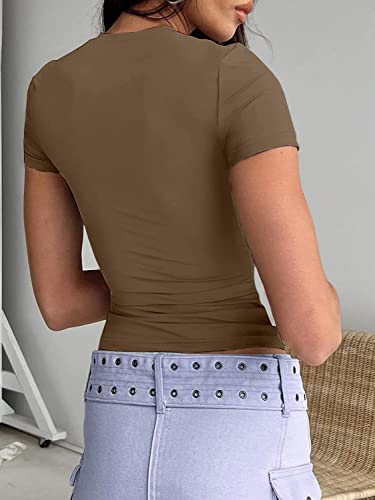 Image of Dwnval Womens Classic Short Sleeve Summer TOS Crew Neck Slim Fit Crop T Shirt