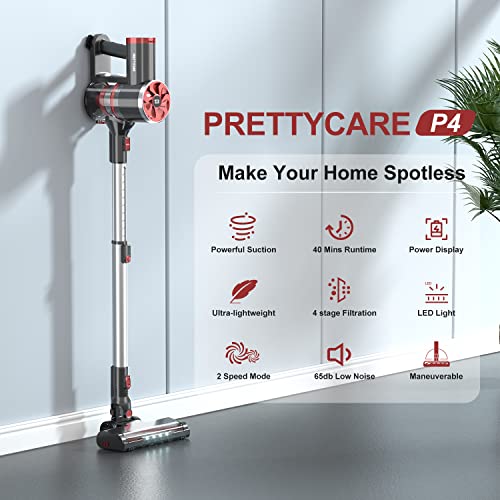 Prettycare Cordless Vacuum Cleaner, Self-Standing, 25Kpa Powerful Suction Stick Vacuum With Smart Led Display, 40Min Long Runtime Brushless Motor, Lightweight Vacuum For Hardwood Floor Carpet Pet Hair #TOP6