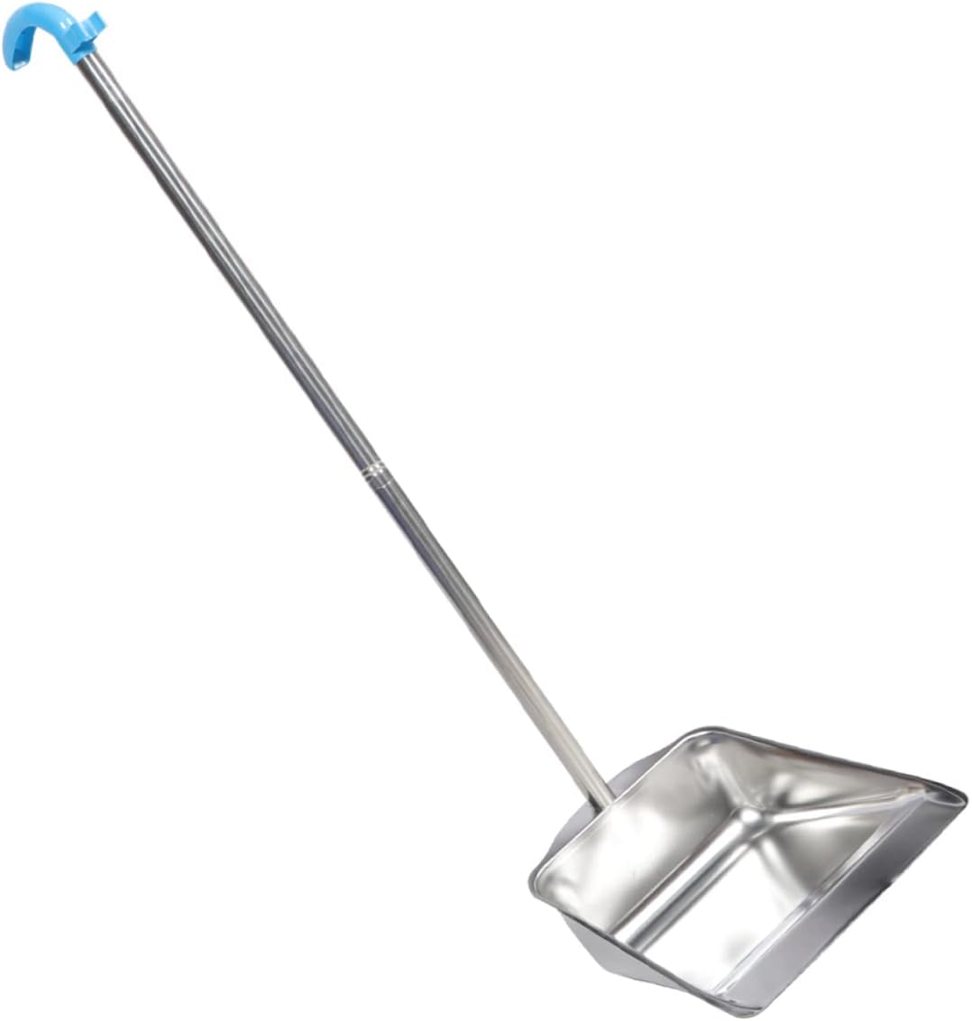 Stainless Steel Dustpan with Long Handle for Home Office Commercial Cleaning Thickened Metal Garbage Pan Ergonomic Non Bending Design Seamless Floor Fit for Kitchen Lobby Garage