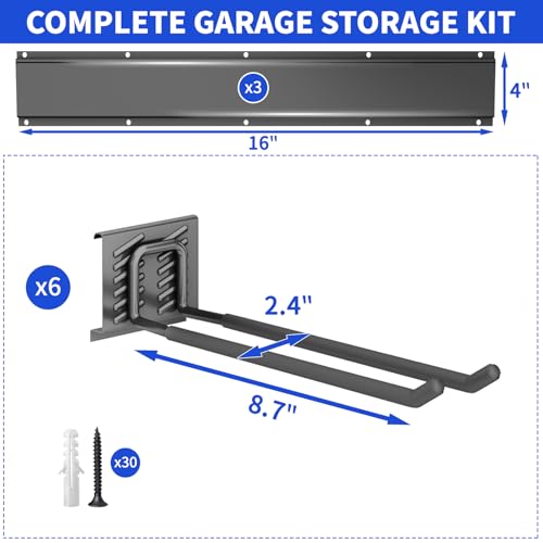 Garage-Tool-Organizer-Wall-Mount-48-Inch-Heavy-Duty-Garden-Tool-Organizer-Storage-System-Easy-Install-with-6-Adjustable-Straight-Hooks-for-Garage-Basement-Shed-Workshop-Black-Steel